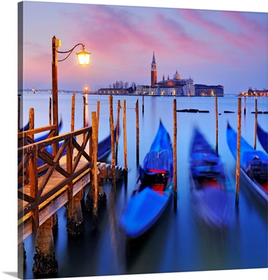 Italy, Adriatic Coast, Venice, Gondolas On The Waterfront Of Saint Mark's Basin