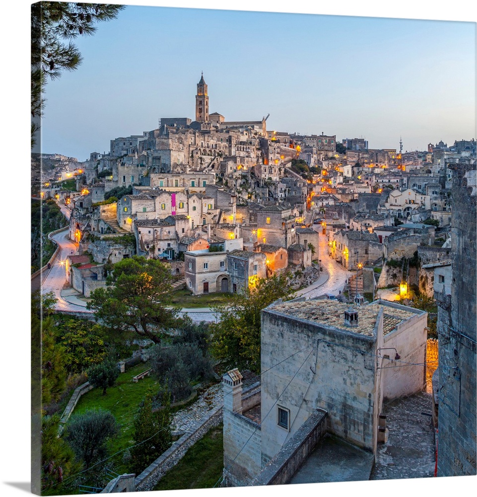 Italy, Basilicata, Matera district, Matera, European Capital of Culture 2019, A view of the Civita, the upper side of Sass...