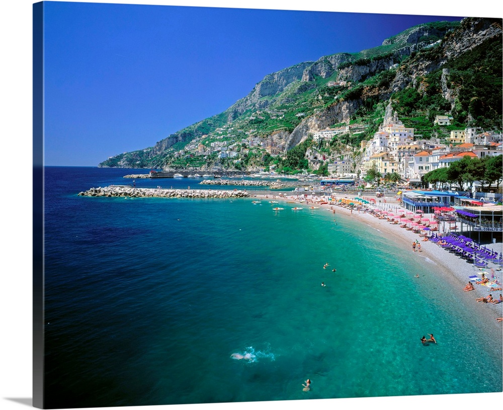 Italy, Campania, Amalfi Coast view across town and coast