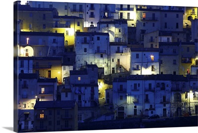 Italy, Campania, Avellino district, Irpinia, Calitri, Cityscape at night