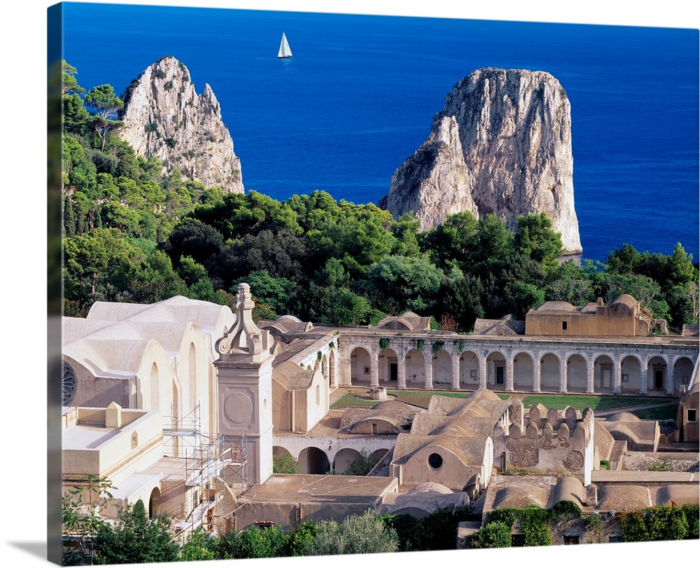 Italy, Campania, Capri, Charterhouse of San Giacomo and Faraglioni