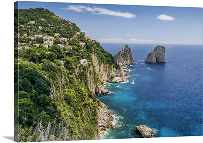 Italy, Campania, Punta Tragara, Tyrrhenian Sea, South Coast With The Faraglioni Rocks