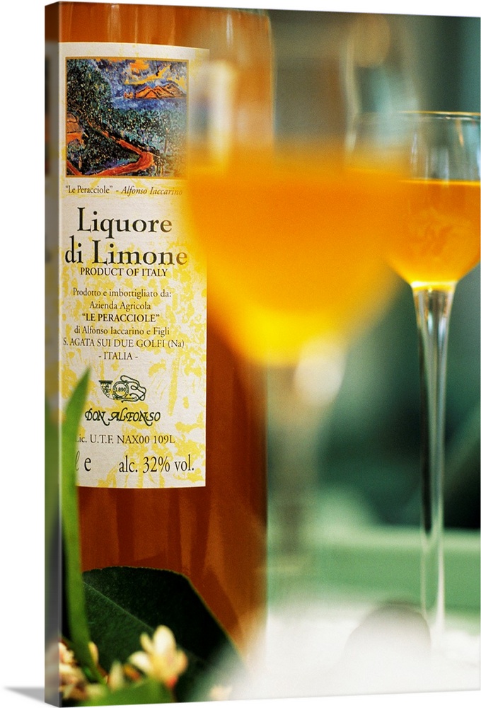 Italy, Italia, Campania, Sant'Agata sui due Golfi town, Don Alfonso 1890 restaurant, bottle of Limoncello