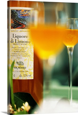 Italy, Campania, Sant'Agata sui due Golfi town, bottle of Limoncello