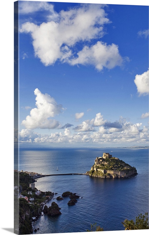 Italy, Campania, Mediterranean sea, Tyrrhenian coast, Napoli district, Ischia Island, Ischia Ponte, Aragonese castle with ...