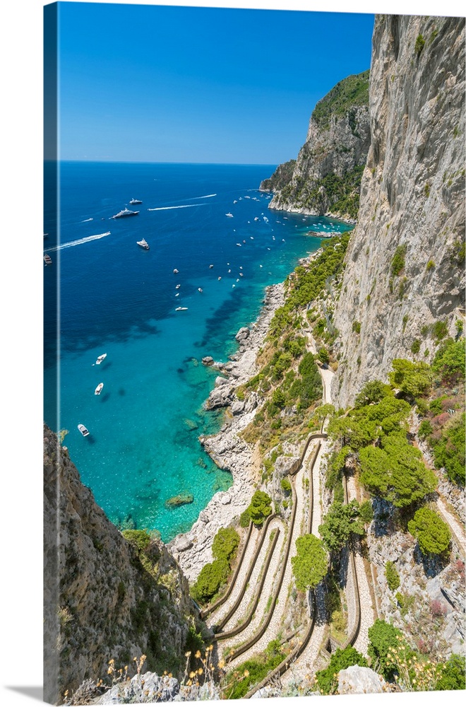 Italy, Campania, Napoli district, Capri, Mediterranean sea, Tyrrhenian sea, Tyrrhenian coast, The Via Krupp and Marina Pic...