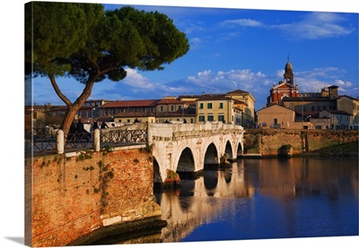 Italy, Emilia-Romagna, Adriatic Riviera, Rimini, Tiberio Bridge on Marecchia River