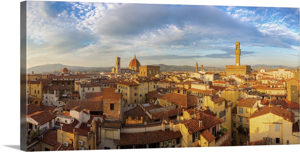 Italy, Tuscany, Firenze district, Florence, Duomo Santa Maria del Fiore, Cityscape with Duomo, Giotto's Bell Tower, Palazz...