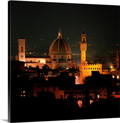 Italy, Florence, Old town, Cathedral and Palazzo Vecchio