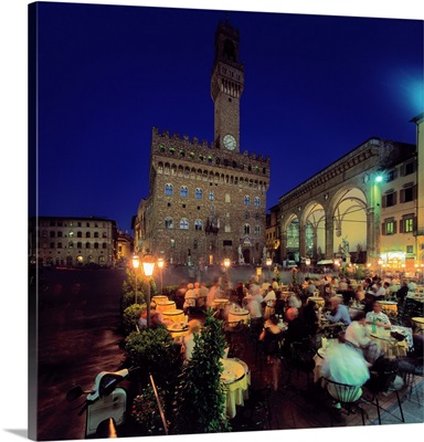 Italy, Florence, Piazza della Signoria, Palazzo Vecchio and Loggia dei Lanzi