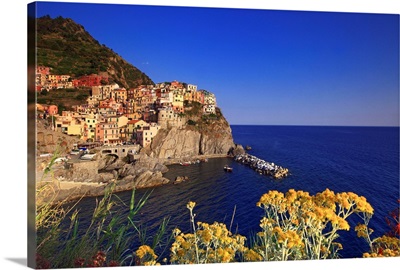 Italy, Liguria, Cinque Terre, Manarola, spring afternoon, flowerings of the village