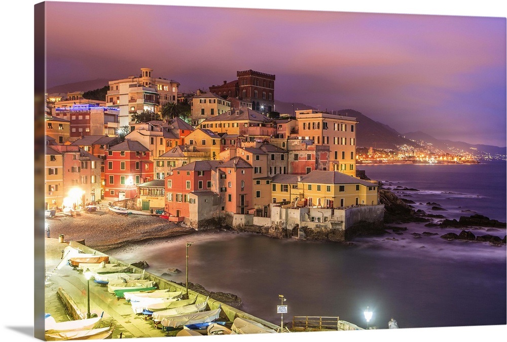 Italy, Liguria, Genoa, Boccadasse at night Wall Art, Canvas Prints ...