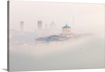 Italy, Lombardy, Bergamo District, Bergamo, Bergamo Upper Town With Sea Clouds