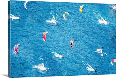 Italy, Lombardy, Limone sul Garda, Kite Surfing at Campione del Garda