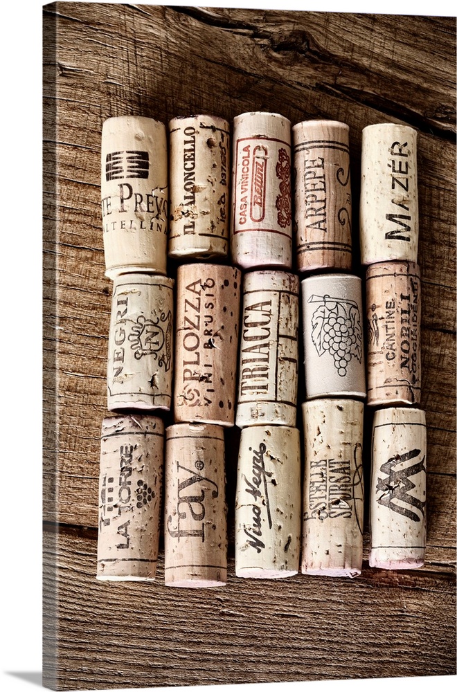 Italy, Lombardy, Sondrio district, Valtellina, Different corks from region wine bottles.