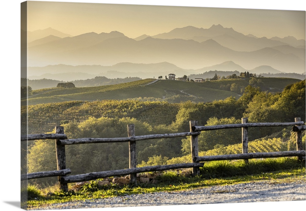 Italy, Piedmont, Vercelli district, Alps, Alto Piemonte, Gattinara, The hills of the Nebbiolo vineyards in Gattinara and t...