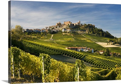 Italy, Piedmont, Langhe, La Morra, Cuneo district, Vineyards and the village