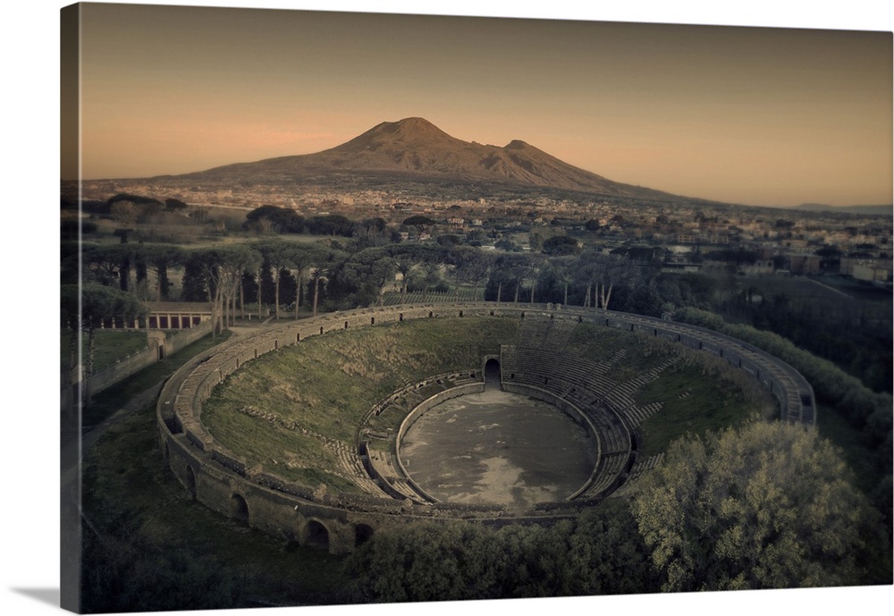 Italy, Campania, Napoli district, Pompeii, Vesuvio vulcan and the Amphitheater of Pompeii archeological site