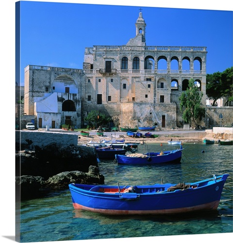 Italy, Puglia, Mola di Bari, Mola di Bari, Little Port | Large Floating Frame Canvas Wall Art | Great Big Canvas