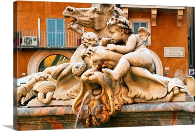 Italy, Rome, Piazza Navona, Neptune Fountain, Detail