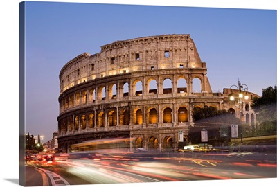 Italy, Rome, Roman Forum, Coliseum, View of Coliseum and Via dei Fori Imperiali