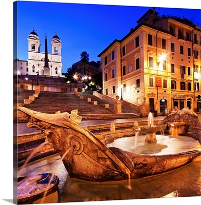 Italy, Rome, Spanish Steps, Trinita dei Monti, Barcaccia Fountain