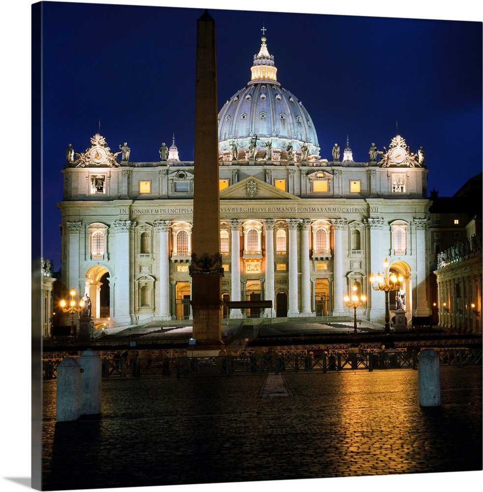 Italy, Rome, St. Peter's Square and Saint Peter's Cathedral, night