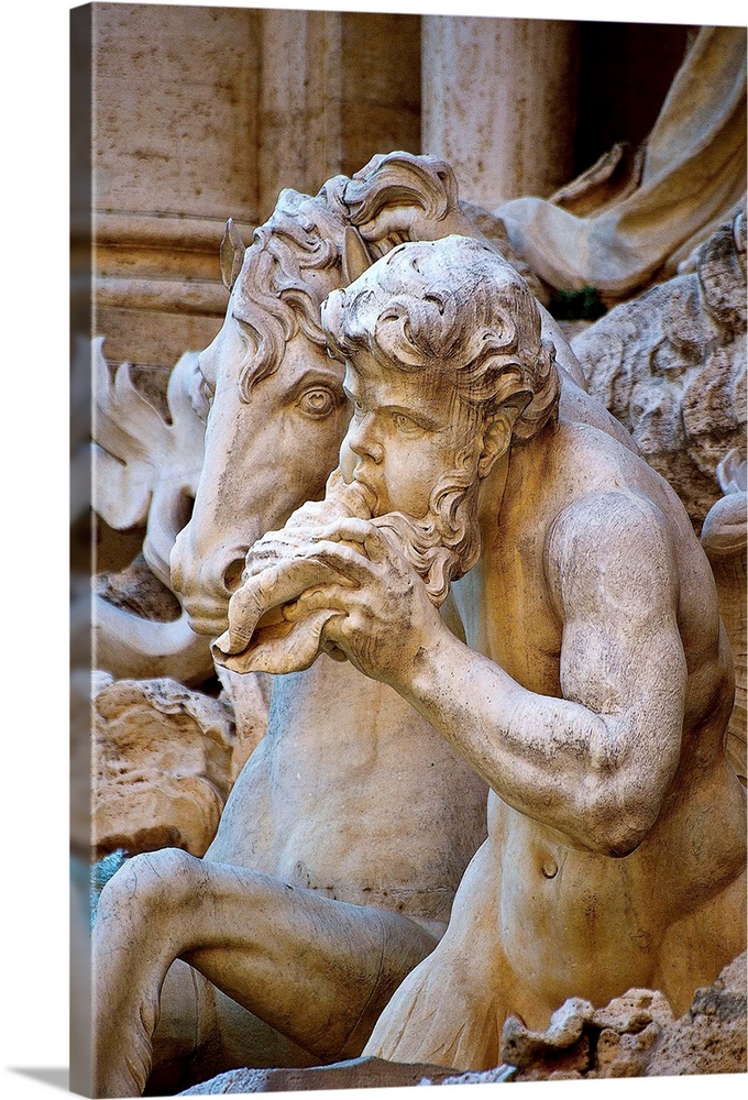 Italy, Rome, Trevi Fountain, Tritons and Hippocampus Sculpture.