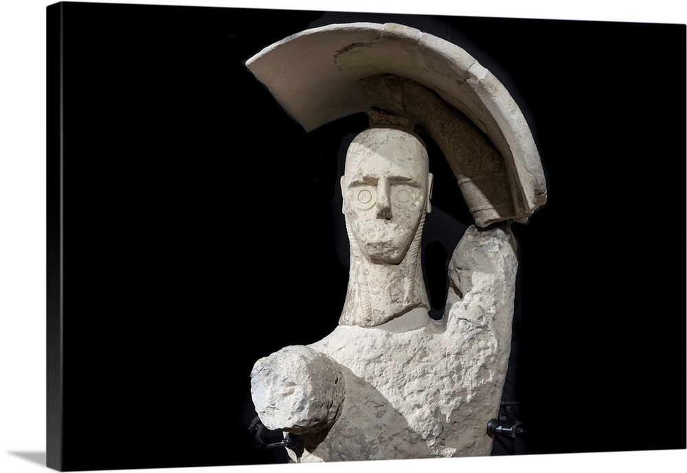 Italy, Sardinia, Oristano district, Cabras, Archaeological museum, Giant of Monte Prama statue.