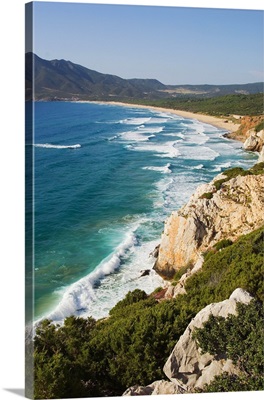Italy, Sardinia, Mediterranean area, Sulcis Iglesiente, Bay and cliff of Portixeddu