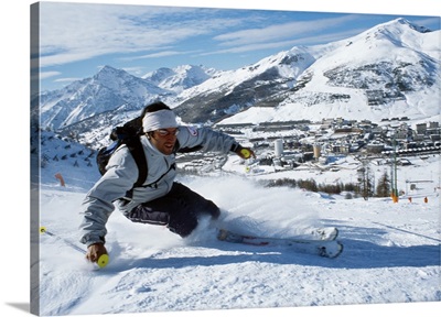 Italy, Sestriere village, G. Martin skiing
