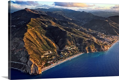 Italy, Sicily, Costa Saracena, Messina district, Capo Calava and beach, aerial view