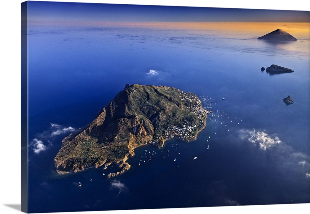 Italy, Sicily, Messina district, Mediterranean sea, Aeolian islands, Lipari islands, Panarea, Aerial view, Basiluzzo islet...