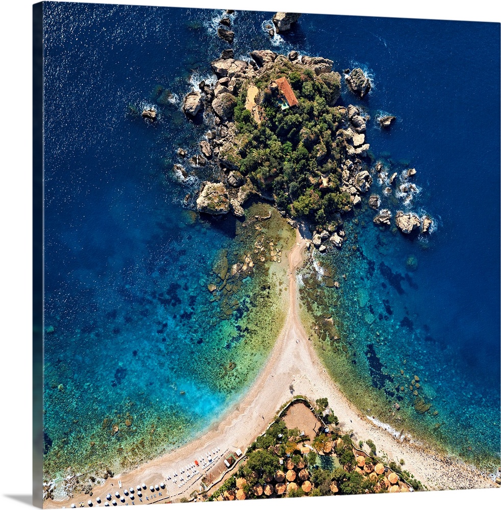 Italy, Sicily, Mediterranean sea, Messina district, Taormina, Isola Bella, aerial view