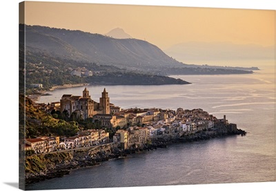Italy, Sicily, Mediterranean sea, Palermo district, Cefalu, Aerial view