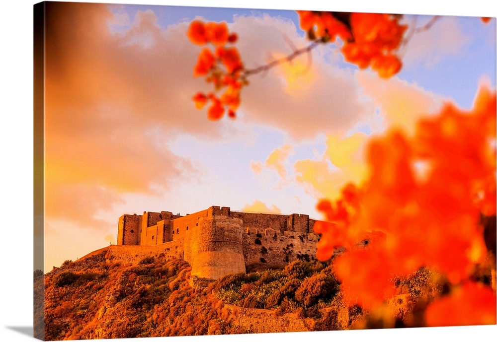 Italy, Sicily, Messina district, Milazzo, Castle at sunset.