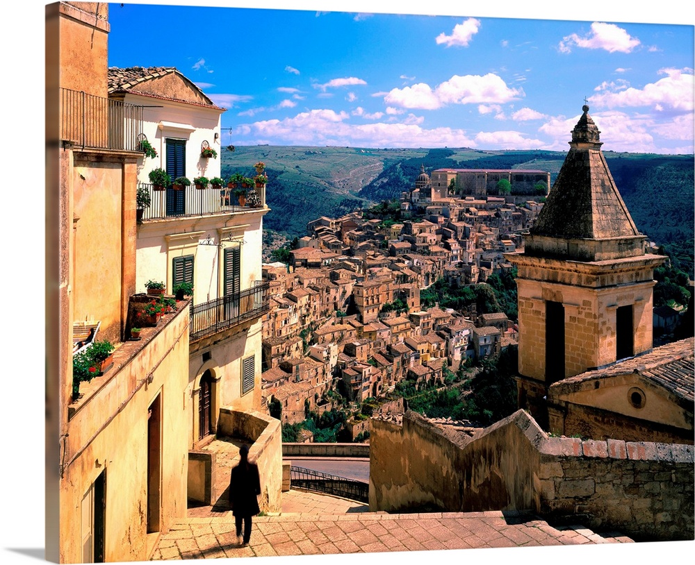 Italy, Sicily, Panorama of Ibla village near Ragusa