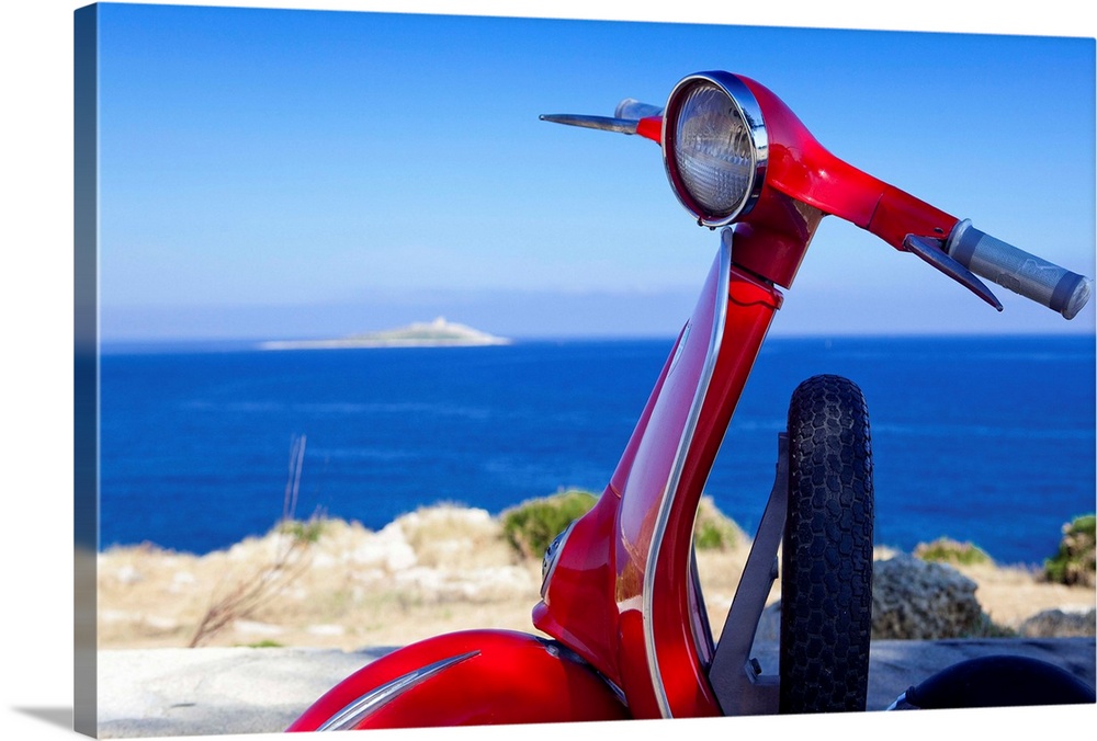 Italy, Sicily, Vespa Piaggio, Isola delle Femmine in background