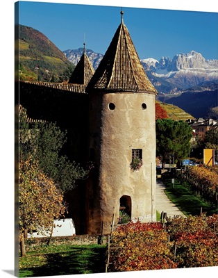 Italy, South Tyrol, Bolzano, Castel Mareccio and Catinaccio in background