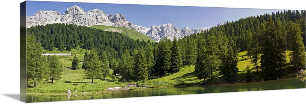 Italy, Trentino-Alto Adige, Alps, Dolomites, Trento district, Trentino, Val di Fassa, Passo San Pellegrino, Summer, Lake n...