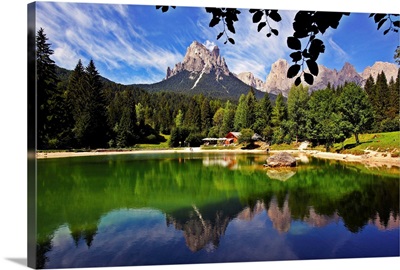 Italy, Trentino-Alto Adige, Val Canali, Welsperg lake and Pale di San Martino