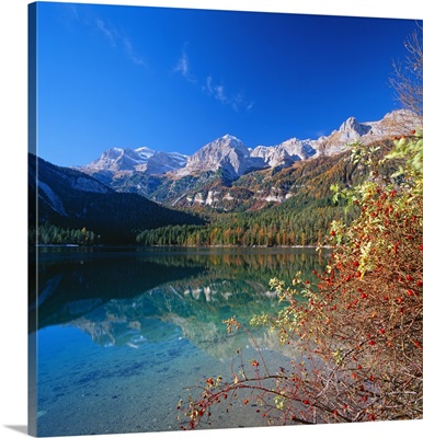 Italy, Trentino, Mountain, Lago di Tovel towards Gruppo di Brenta mountain range