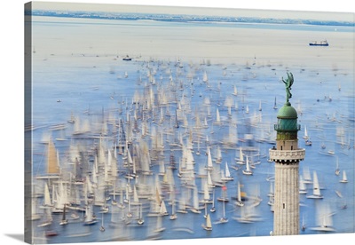 Italy, Trieste, Barcolana regatta, Barcola lighthouse in the foreground