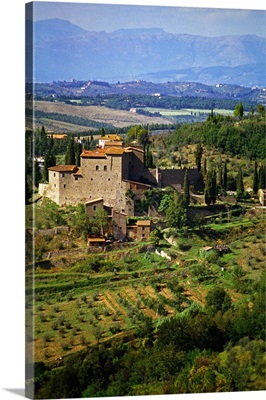 Italy, Tuscany, Chianti, Greve in Chianti, View of Sezzate castle