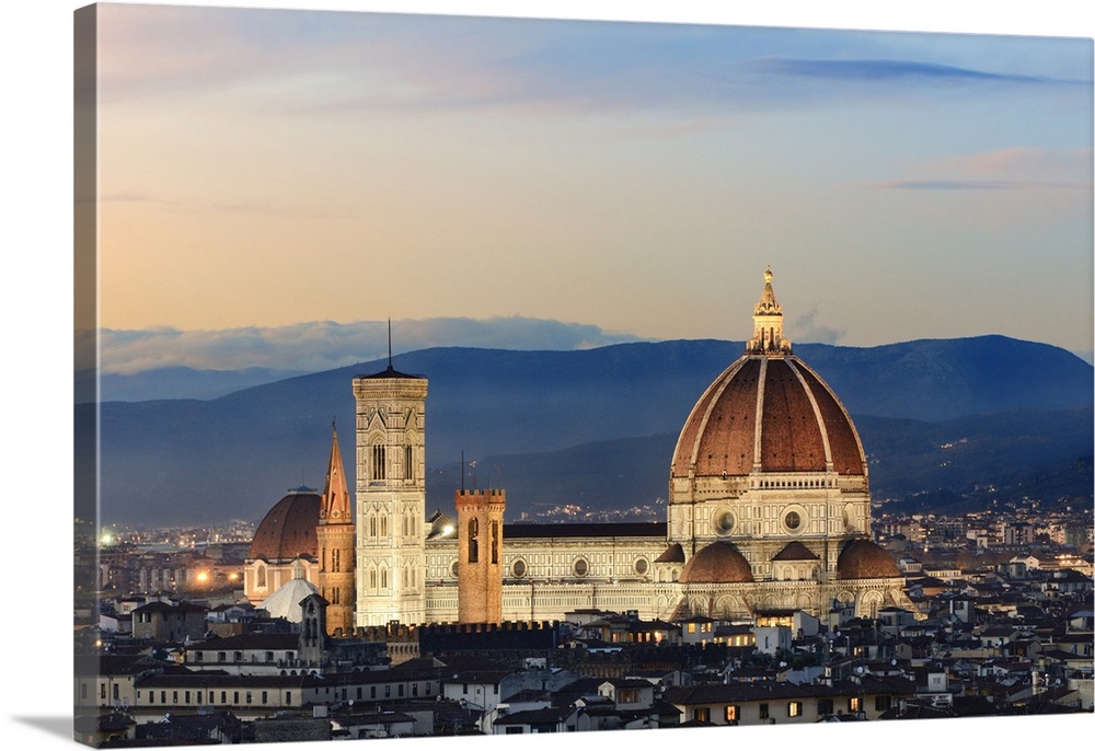 Italy, Tuscany, Florence, Duomo Santa Maria del Fiore, Duomo Santa Maria del Fiore with Giotto bell tower as seen from Pia...