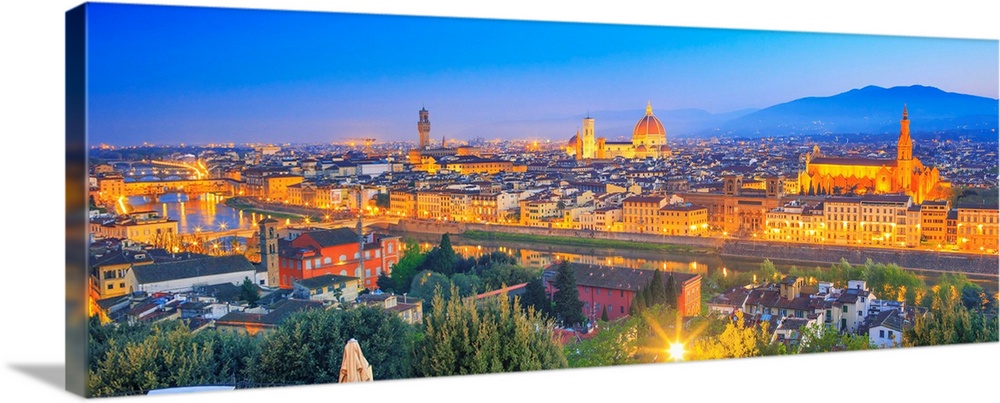 Italy, Tuscany, Firenze district, Florence, City illuminated at dusk.