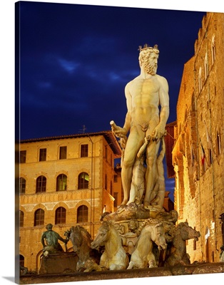 Italy, Tuscany, Florence, Statue of Neptune in Piazza della Signoria, Square