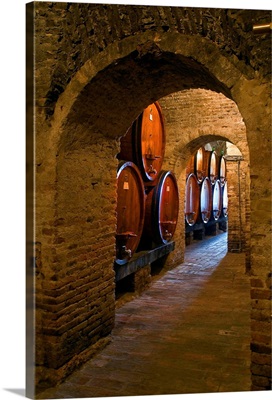 Italy, Tuscany, Siena district, Val di Chiana, Montepulciano, Wine cellar