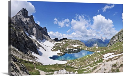 Italy, Veneto, Alleghe, Alto Agordino, Coldai lake in Civetta mountain