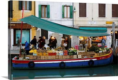 Italy, Venice, Venetian Lagoon, Selling vegetables near Campo San Barnaba
